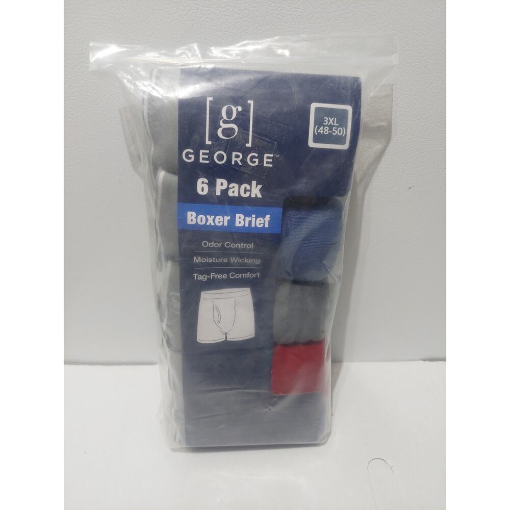 George Men 3XL 6-Pack Cotton Stretch Boxer Brief Multi-Color Odor Control Wick